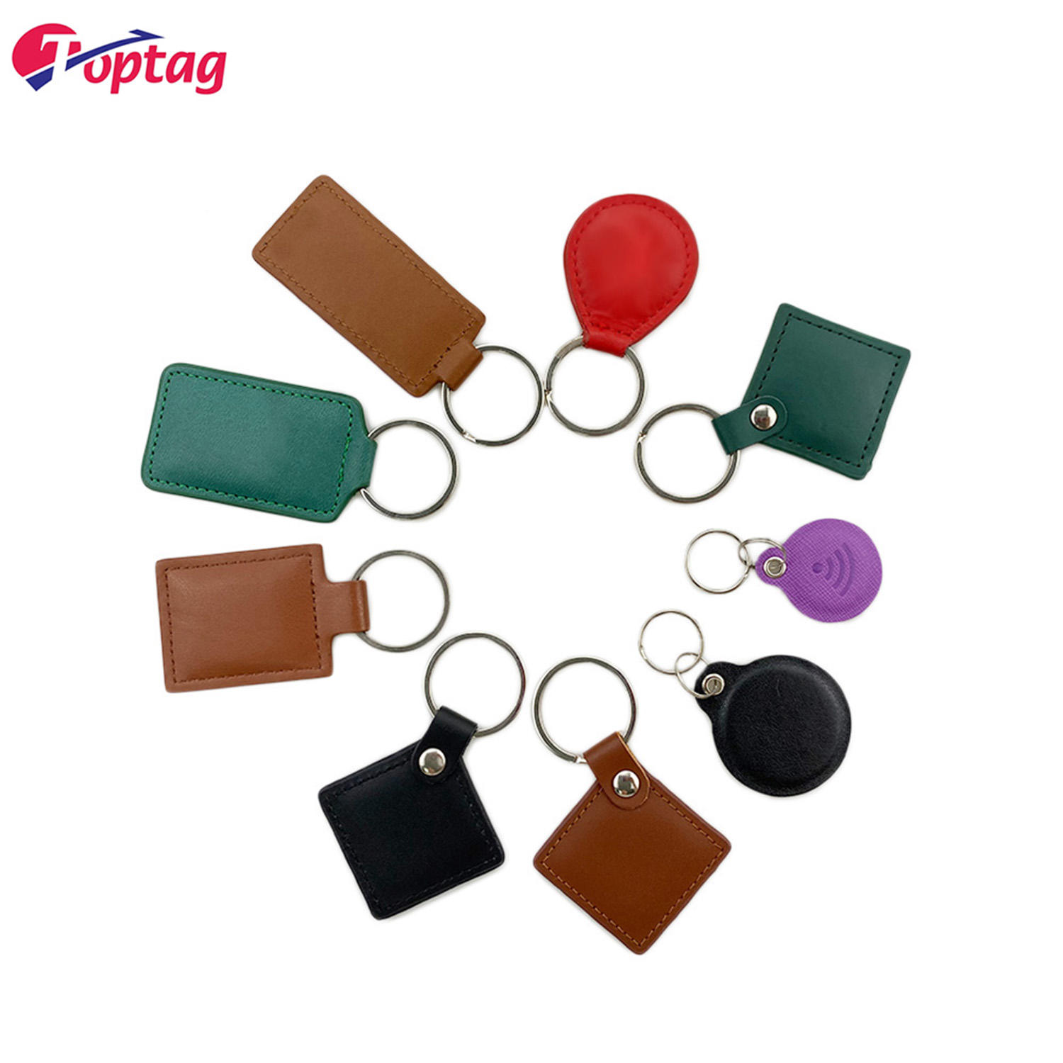 Different Styles 125Khz LF PU Key Fobs Waterproof RFID Leather Key Tags for Access Control