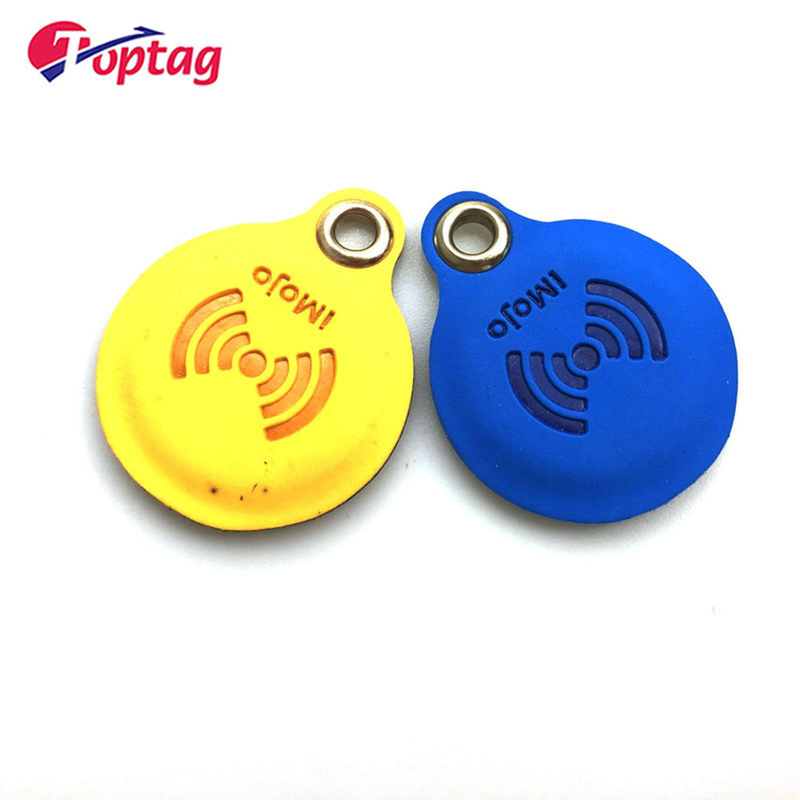 Waterproof RFID PU Leather Key Fob 125Khz 13.56Mhz Key Tag with Metal Ring
