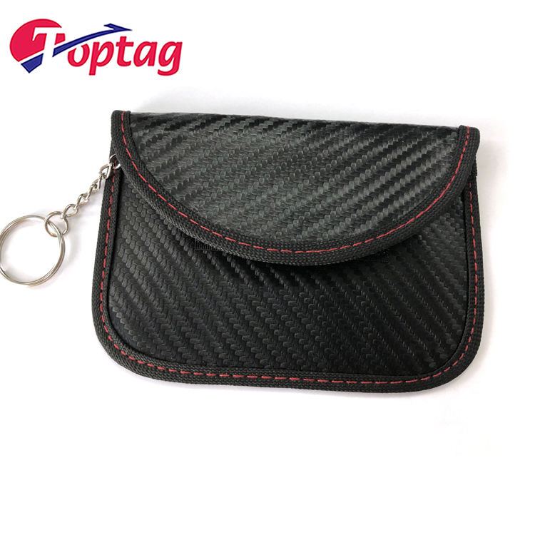 Faraday Bag Carbon Fiber Blocker RFID Car Key Signal Leather Blocking Pouch for Car Key Protection