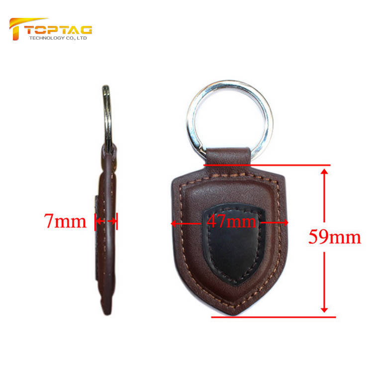 Brown Leather 13.56MHz FM11R08 1K Byte RFID NFC Keyfob Tag